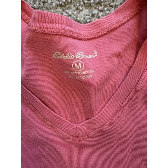 Eddie Bauer Pink V Neck T Shirt Women Medium Cotton Short Sleeve Casual - Picture 5 of 5